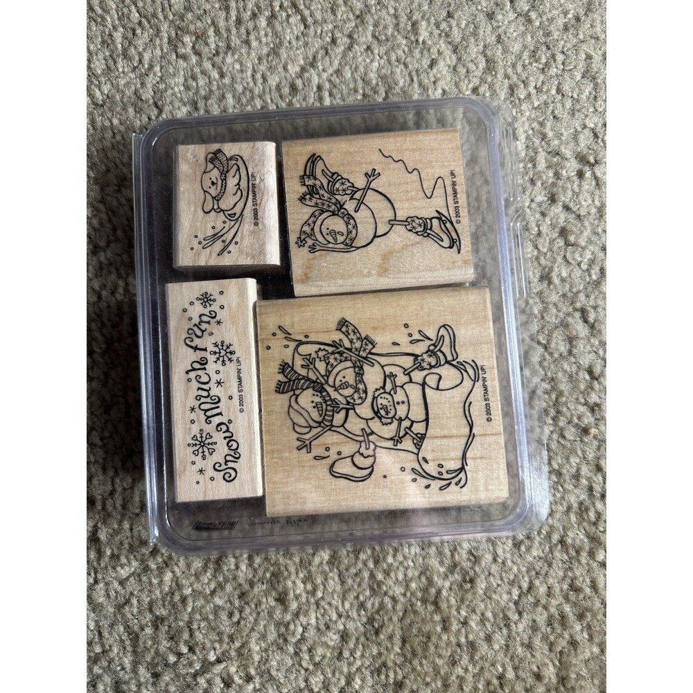 Stampin Up Snowy Play  Wooden Rubber Stamps  Winter Snowman Set of 4